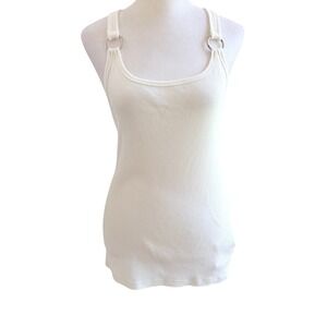 Ralph Lauren Black Label Tank Top XL Minimal White Ribbed O-Ring Low Back Cotton